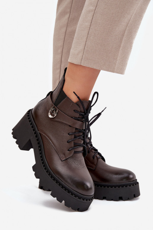 Leer Dameslaarzen Op Klok met versierde hakken opInarmen Zazoo 60557 CzekoladoIne