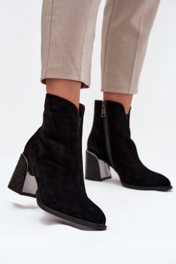 Zamshoe dames enkellaarsjes met drukpatroon, warm Vinceza 66801 zwarte kleur