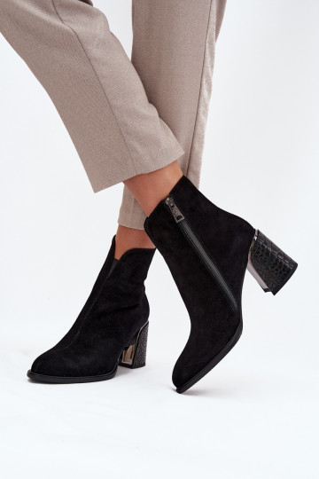 Zamshoe dames enkellaarsjes met drukpatroon, warm Vinceza 66801 zwarte kleur 2