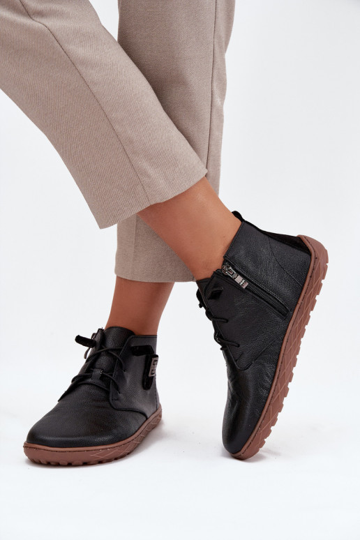 Peau chaussures Barefoot Féminin Avec des décorations Detalem Zazoo 30072 couleur noire Peau chaussures Barefoot Féminin Avec des décorations Detalem Zazoo 30072 couleur noire