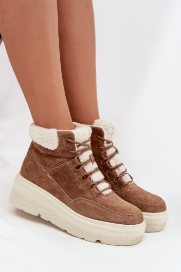 Vinceza 95354 braune Wildlederschneestiefel für Damen mit Wärmedämmung und Plattform