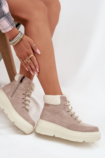 Zamshoe dames sneeuwlaarzen met isolatie en platform Vinceza 95354 zandkleur
