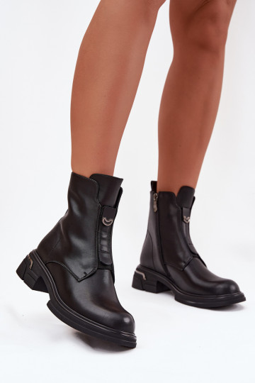 Bottines en cuir naturel avec petit talon noires Karisse 2