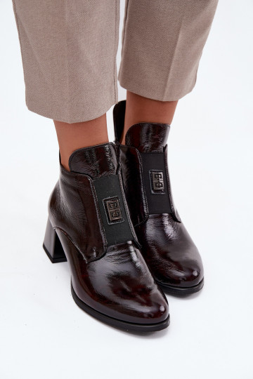 Leren laarzen met lak effect, versierd met details, gevoerd, Zazoo 60560, bordeaux kleur