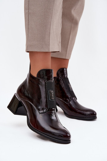 Bottines en cuir effet verni, avec détails ornés, isolées, Zazoo 60560, couleur bordeaux 2