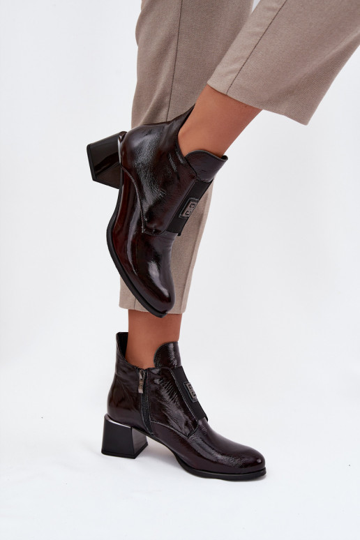 Leer met lakeffect Laarzen Op Klok Met sierlijk Detalem opInarmen Zazoo 60560 bordeaux