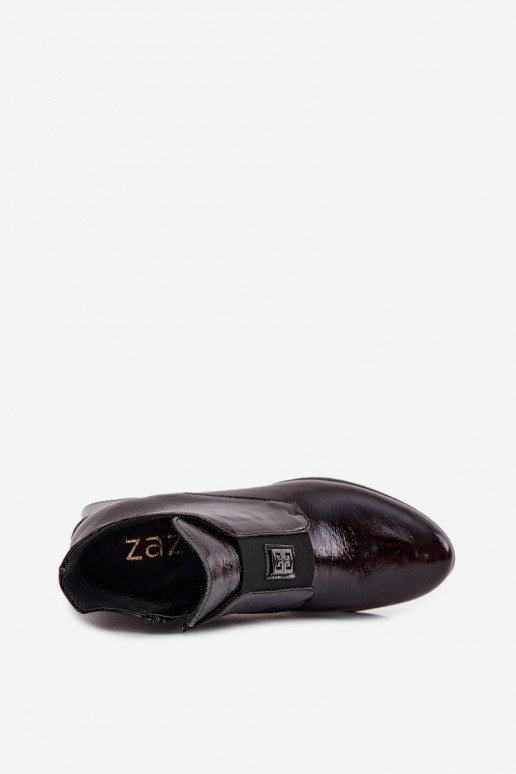 Leer met lakeffect Laarzen Op Klok Met sierlijk Detalem opInarmen Zazoo 60560 bordeaux