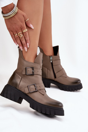Peau réchauffer Bottes pour femmes avec boucles I Ozdobnym Detalem Zazoo 60482 beige