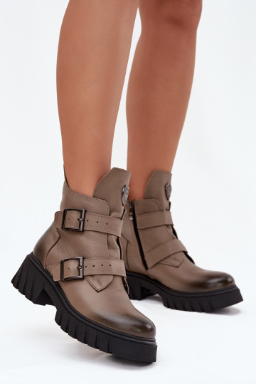Haut sich Zuarm laufen Damenstiefel mit Schnallen I Ozdobnym Detalem Zazoo 60482 Beige 2