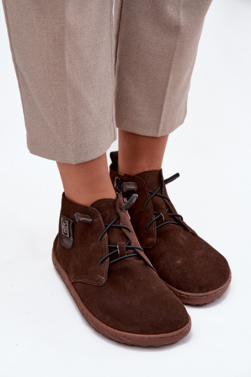 Bottes en daim Barefoot pour femmes avec détails ornés, Zazoo 30072, couleur chocolat