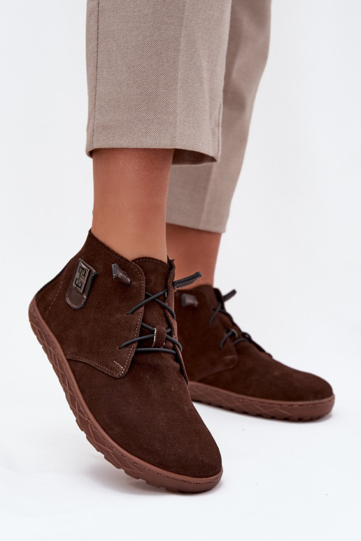 en daim chaussures Barefoot Féminin Avec des décorations Detalem Zazoo 30072 CzekoladoÀe