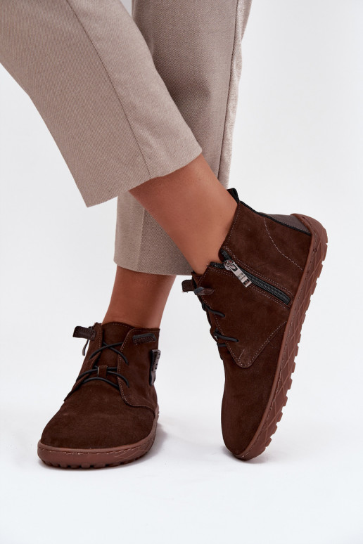 aus INildleder Schuhe Barefoot Feminin Mit Dekorationen Detalem Zazoo 30072 CzekoladoZue