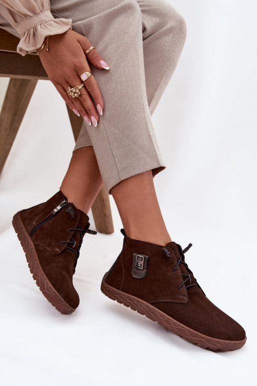 en daim chaussures Barefoot Féminin Avec des décorations Detalem Zazoo 30072 CzekoladoÀe