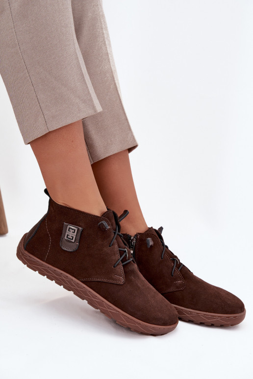 van suède schoenen Barefoot Dames Met sierlijk Detalem Zazoo 30072 CzekoladoIne