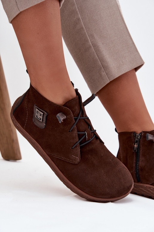 en daim chaussures Barefoot Féminin Avec des décorations Detalem Zazoo 30072 CzekoladoÀe