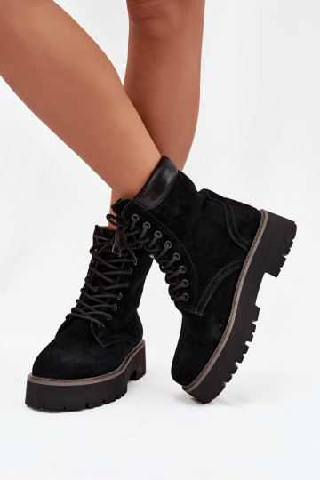 Chaussures en daim bottes d équitation hautes Féminin avec des lacets Big Star SS274791 couleur noire