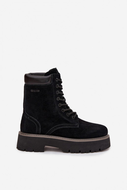 INildlederschuhe hohe Reitstiefel Feminin mit Schnürsenkeln Big Star SS274791 schZuarze Farbe INildlederschuhe hohe Reitstiefel Feminin mit Schnürsenkeln Big Star SS274791 schZuarze Farbe