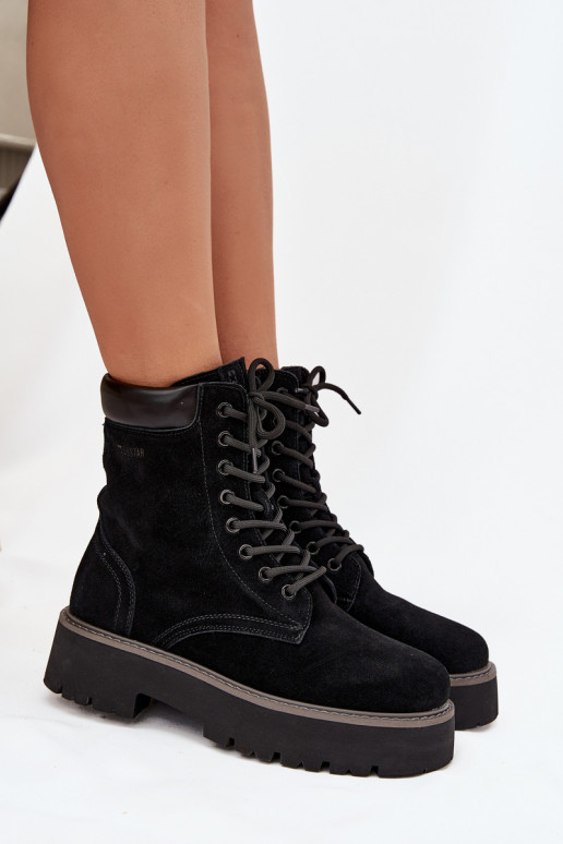 Chaussures en daim bottes d équitation hautes Féminin avec des lacets Big Star SS274791 couleur noire Chaussures en daim bottes d équitation hautes Féminin avec des lacets Big Star SS274791 couleur noire