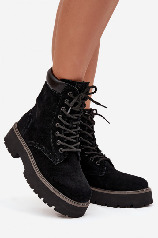 INildlederschuhe hohe Reitstiefel Feminin mit Schnürsenkeln Big Star SS274791 schZuarze Farbe INildlederschuhe hohe Reitstiefel Feminin mit Schnürsenkeln Big Star SS274791 schZuarze Farbe