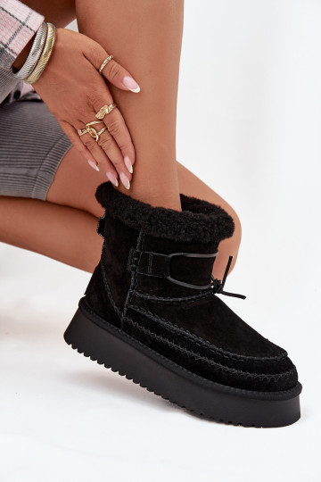 aus INildleder Schneestiefel Feminin Mit Dekorationeni Przeszyciami Big Star SS274372 schZuarze Farbe