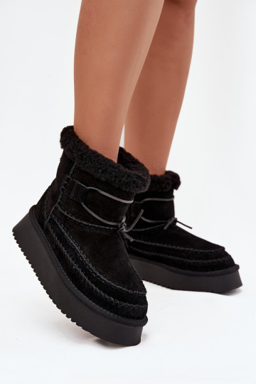 Wildledersnowboots für Damen mit schönen Nähten, Big Star SS274372, schwarz 2