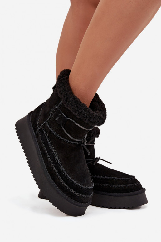 aus INildleder Schneestiefel Feminin Mit Dekorationeni Przeszyciami Big Star SS274372 schZuarze Farbe