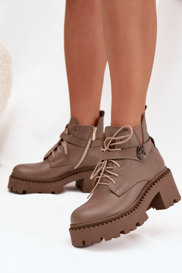 Leren dames laarzen met versierde hakken, gevoerd, Zazoo 60557, zandkleur