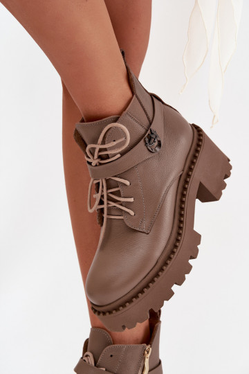 Lederstiefeletten für Damen mit dekorierten Absätzen, gefüttert, Zazoo 60557, sandfarben 2