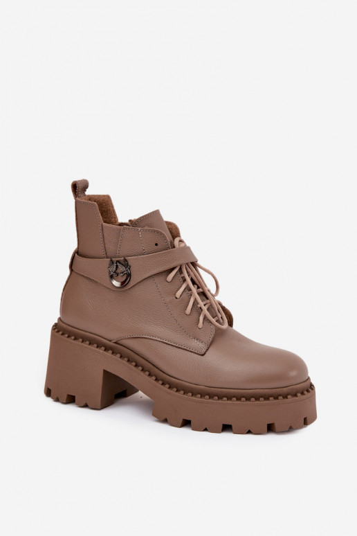 Leer Dameslaarzen Op Klok met versierde hakken opInarmen Zazoo 60557 beige