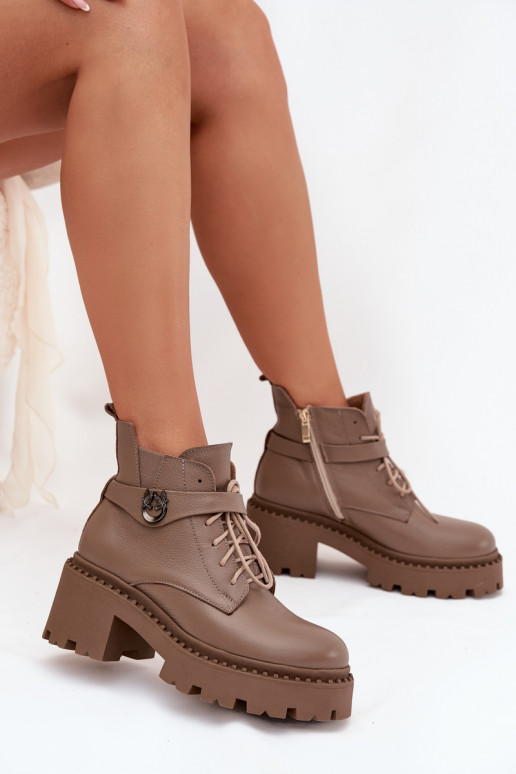 Haut Damenstiefel Klocke mit verzierten Absätzen sich Zuarm laufen Zazoo 60557 Beige