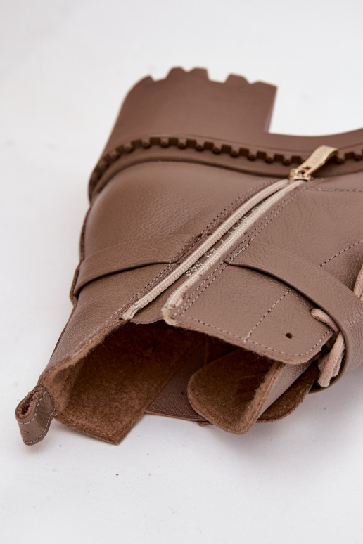 Leer Dameslaarzen Op Klok met versierde hakken opInarmen Zazoo 60557 beige