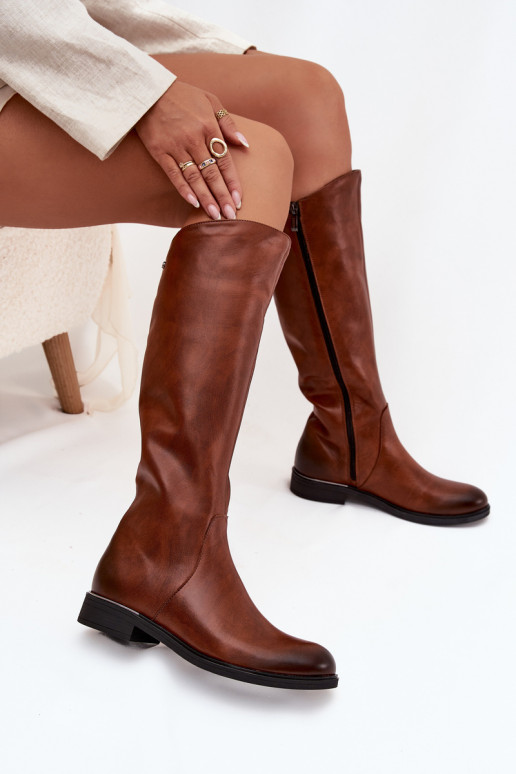 Peau bottes pour femmes avec des talons larges réchauffer Zazoo 70150 marron Peau bottes pour femmes avec des talons larges réchauffer Zazoo 70150 marron