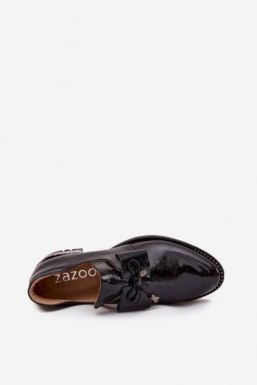 avec effet vernis chaussures Féminin Sur un talon bas avec des rubans Zazoo 1399 couleur noire