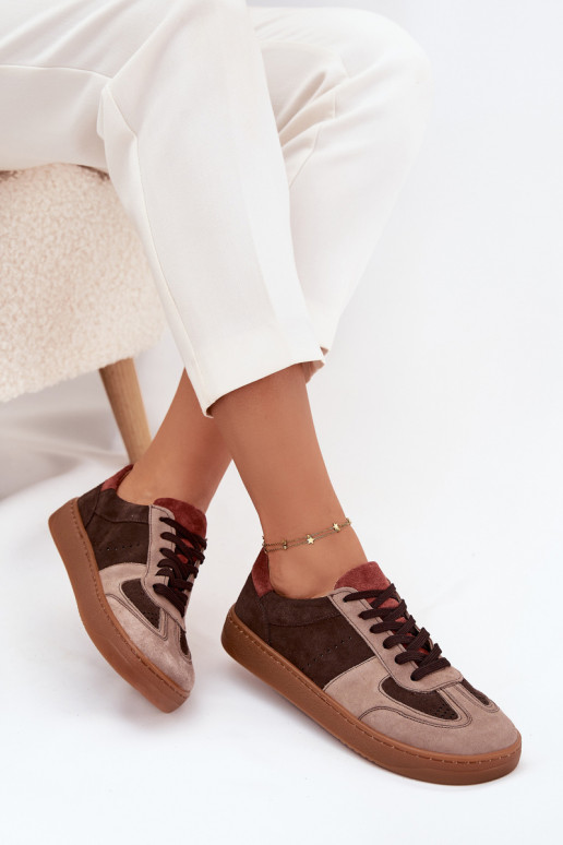 Peau en daim Chaussures modèle baskets Barefoot Féminin Zazoo N1277 marron