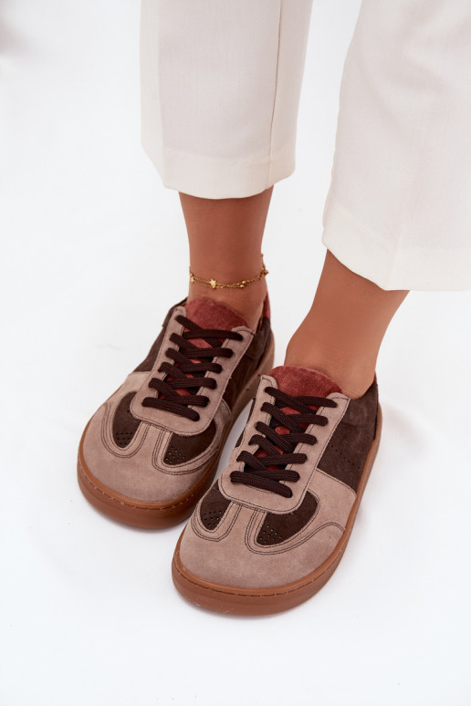 Peau en daim Chaussures modèle baskets Barefoot Féminin Zazoo N1277 marron