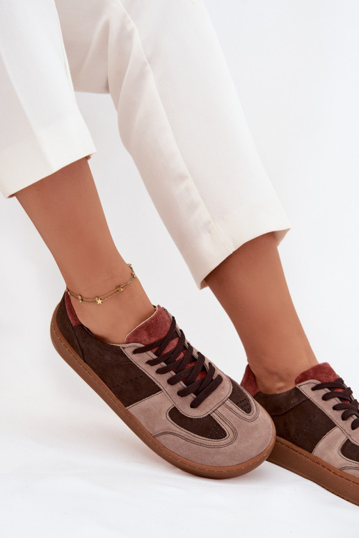 Leer van suède Sneakers model schoenen Barefoot Dames Zazoo N1277 bruine kleur