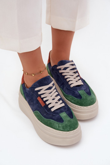 van suède Sneakers model schoenen Dames met platform Zazoo N1269S3 groente-donkerblauIn