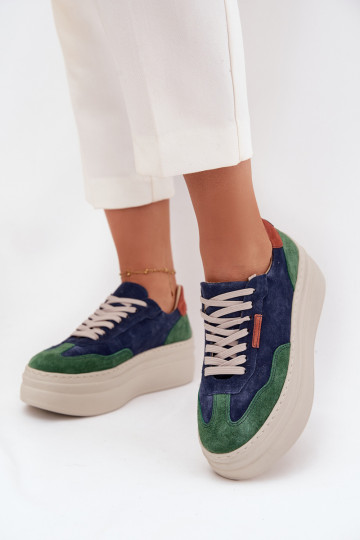 Suède sportschoenen voor dames met platform, Zazoo N1269S3, donkergroene kleur 2