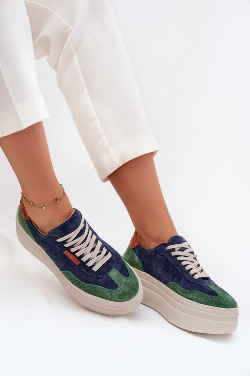 en daim Chaussures modèle baskets Féminin avec une plateforme Zazoo N1269S3 vert-bleu foncé
