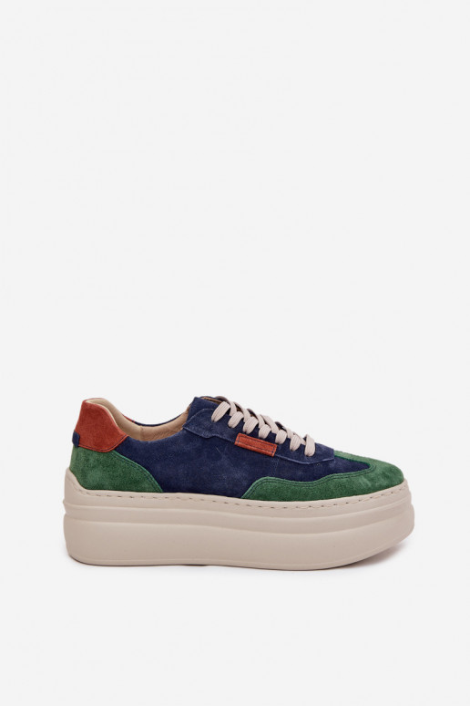 en daim Chaussures modèle baskets Féminin avec une plateforme Zazoo N1269S3 vert-bleu foncé