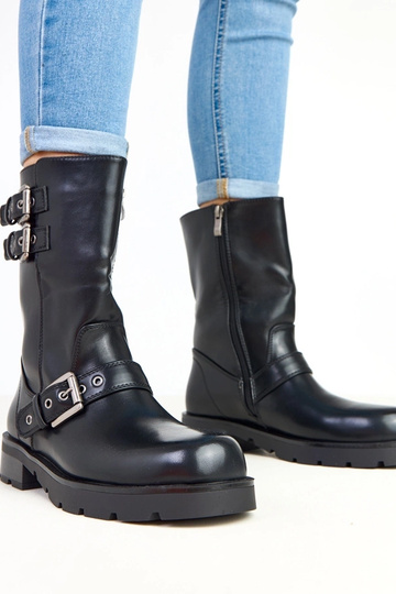 Bottines noires à plateforme avec boucles décoratives Shalay