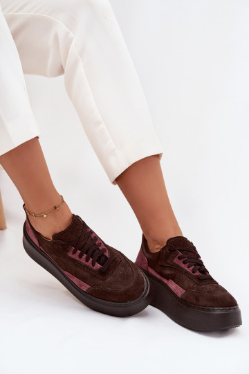 Sneakers model schoenen DamesOpturalnego van suèdeu met platform Zazoo N1265S3 CzekoladoIne