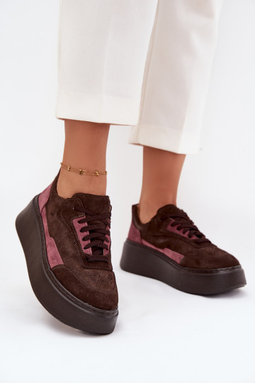 Sneakers model schoenen DamesOpturalnego van suèdeu met platform Zazoo N1265S3 CzekoladoIne 2