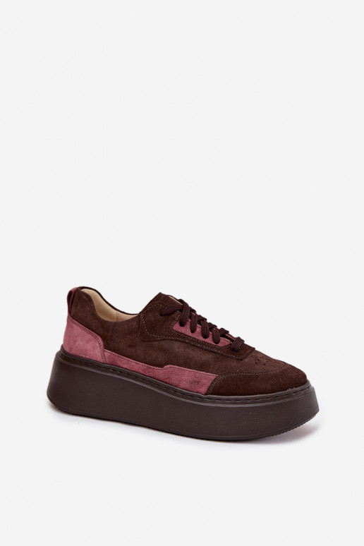 Chaussures modèle baskets FémininActivéturalnego en daimu avec une plateforme Zazoo N1265S3 CzekoladoÀe Chaussures modèle baskets FémininActivéturalnego en daimu avec une plateforme Zazoo N1265S3 CzekoladoÀe