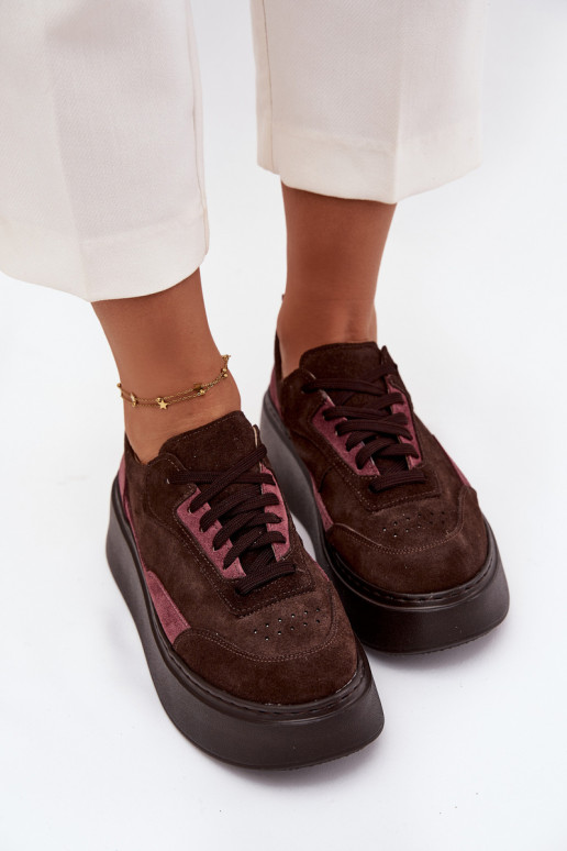 Chaussures modèle baskets FémininActivéturalnego en daimu avec une plateforme Zazoo N1265S3 CzekoladoÀe Chaussures modèle baskets FémininActivéturalnego en daimu avec une plateforme Zazoo N1265S3 CzekoladoÀe