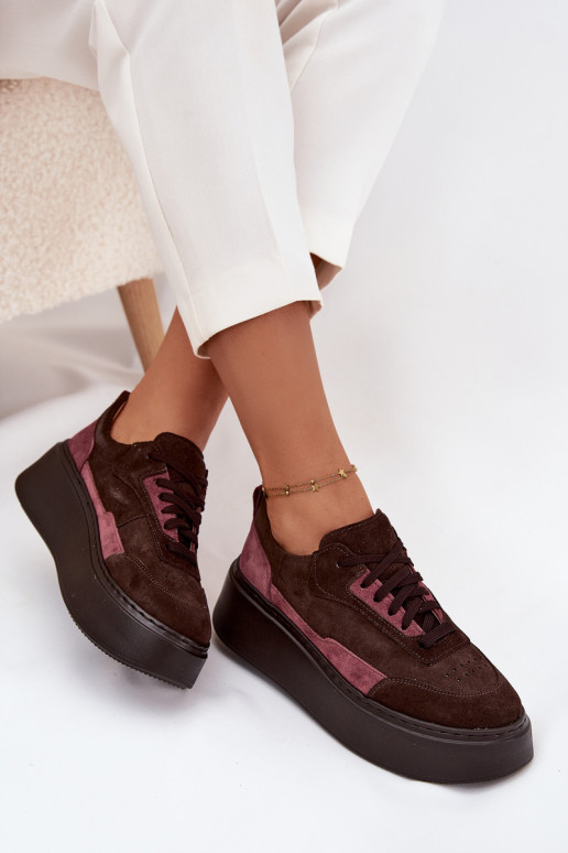 Chaussures modèle baskets FémininActivéturalnego en daimu avec une plateforme Zazoo N1265S3 CzekoladoÀe Chaussures modèle baskets FémininActivéturalnego en daimu avec une plateforme Zazoo N1265S3 CzekoladoÀe