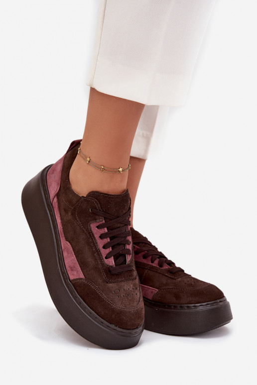 Chaussures modèle baskets FémininActivéturalnego en daimu avec une plateforme Zazoo N1265S3 CzekoladoÀe Chaussures modèle baskets FémininActivéturalnego en daimu avec une plateforme Zazoo N1265S3 CzekoladoÀe