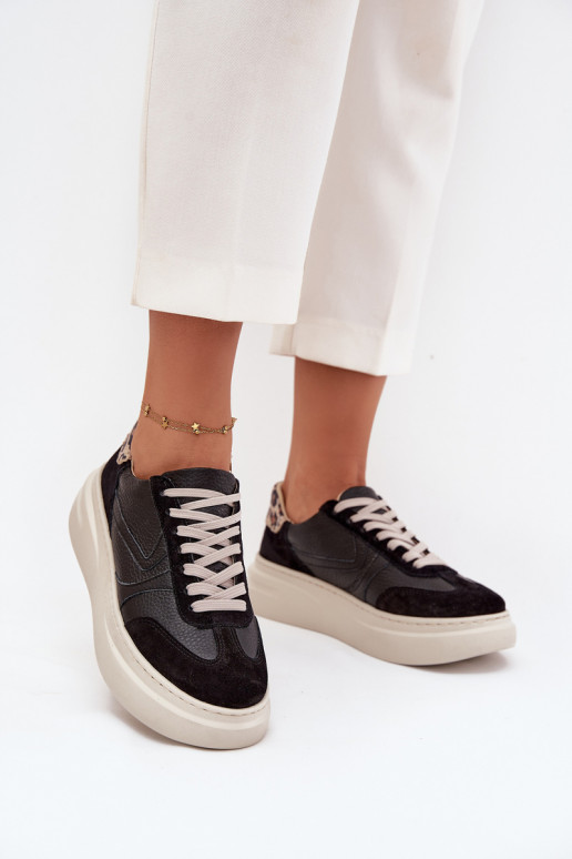 Leer Sneakers model schoenen Dames met platform met luipaardbontpatronen Zazoo N1263 zInart Leer Sneakers model schoenen Dames met platform met luipaardbontpatronen Zazoo N1263 zInart