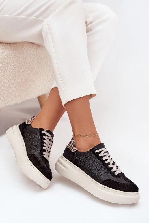 Leer Sneakers model schoenen Dames met platform met luipaardbontpatronen Zazoo N1263 zInart Leer Sneakers model schoenen Dames met platform met luipaardbontpatronen Zazoo N1263 zInart