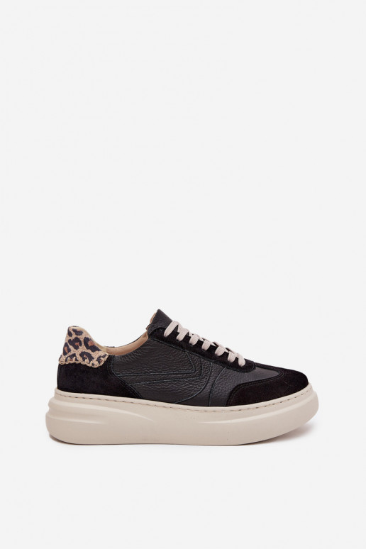 Peau Chaussures modèle baskets Féminin avec une plateforme avec des motifs en fourrure de léopard Zazoo N1263 couleur noire Peau Chaussures modèle baskets Féminin avec une plateforme avec des motifs en fourrure de léopard Zazoo N1263 couleur noire